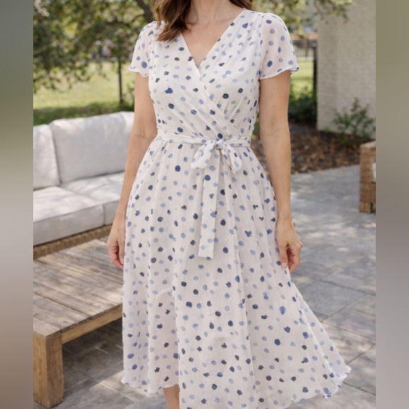 Dkny Dresses & Skirts - DKNY White and Blue Polka Dot Maxi Dress